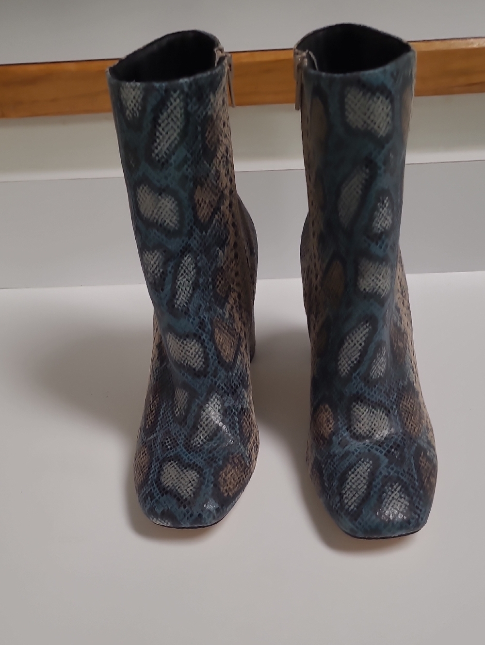 Chinese Laundry Blue and Brown Snake-Print Ankle Boots - Size 7